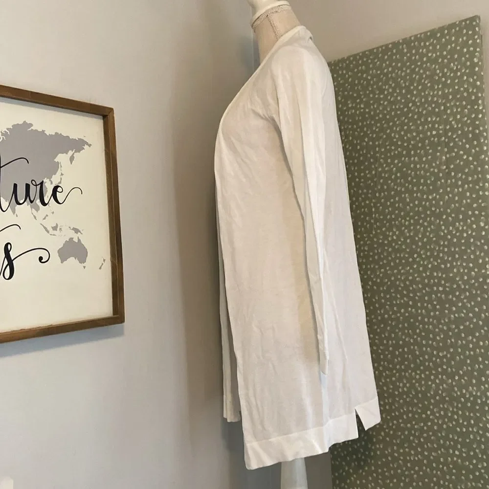 Eileen Fisher White Open Front Lightweight Long Sleeve Cardigan Sweater Size XXS